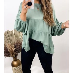 Tiered sage babydoll top